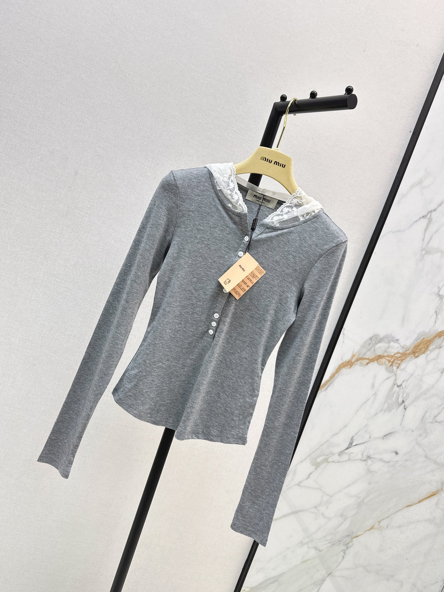 Mi 25 New hooded lace single-breasted bottoming shirt(BEIGI/GRAY)