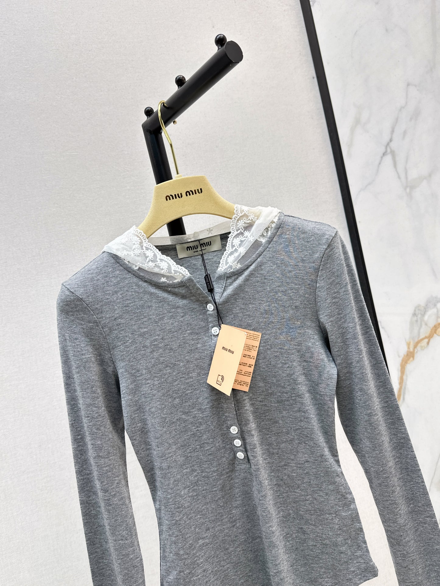 Mi 25 New hooded lace single-breasted bottoming shirt(BEIGI/GRAY)