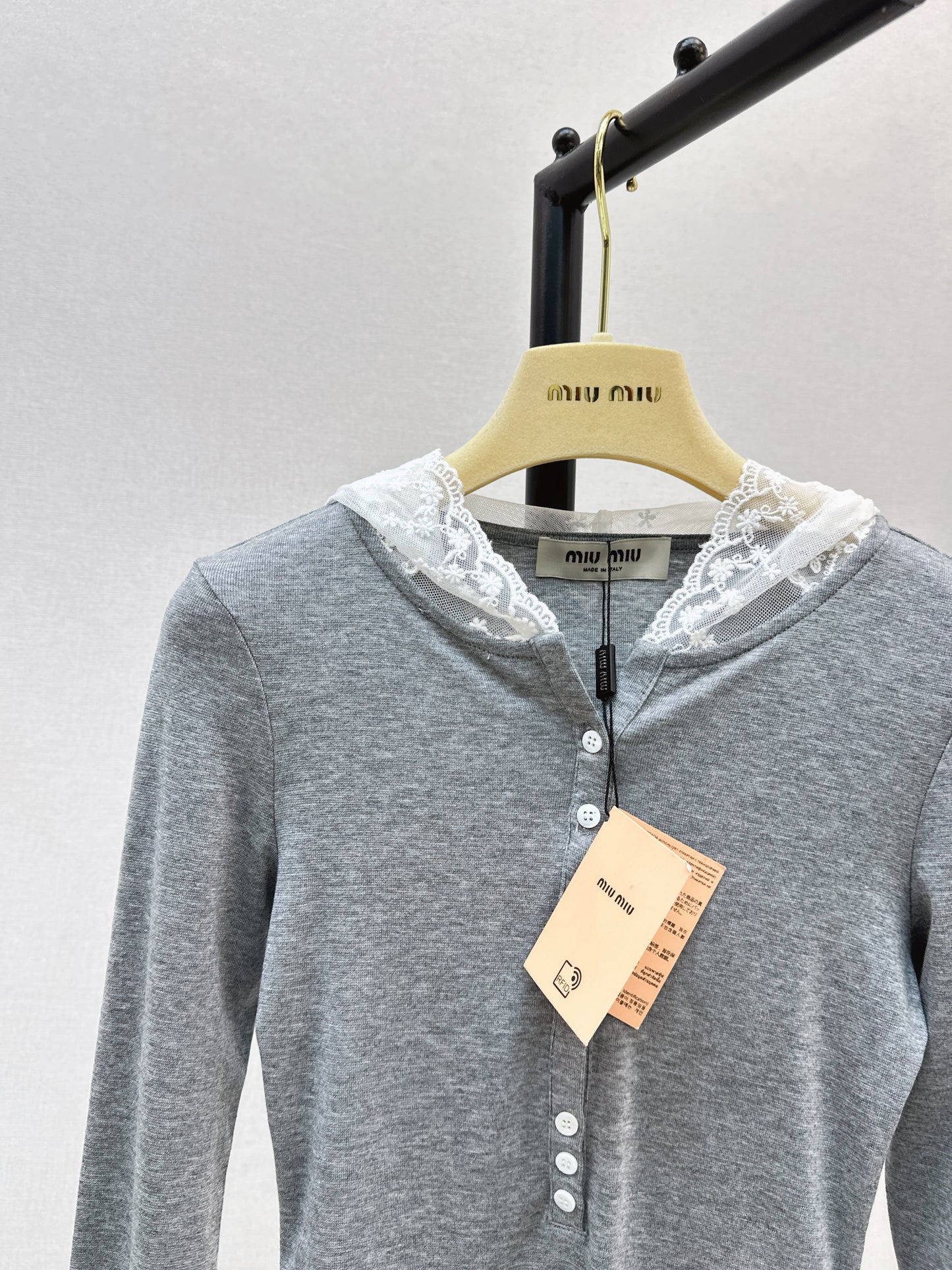 Mi 25 New hooded lace single-breasted bottoming shirt(BEIGI/GRAY)