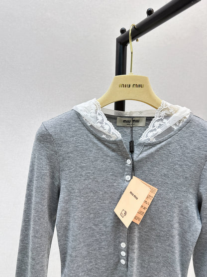 Mi 25 New hooded lace single-breasted bottoming shirt(BEIGI/GRAY)