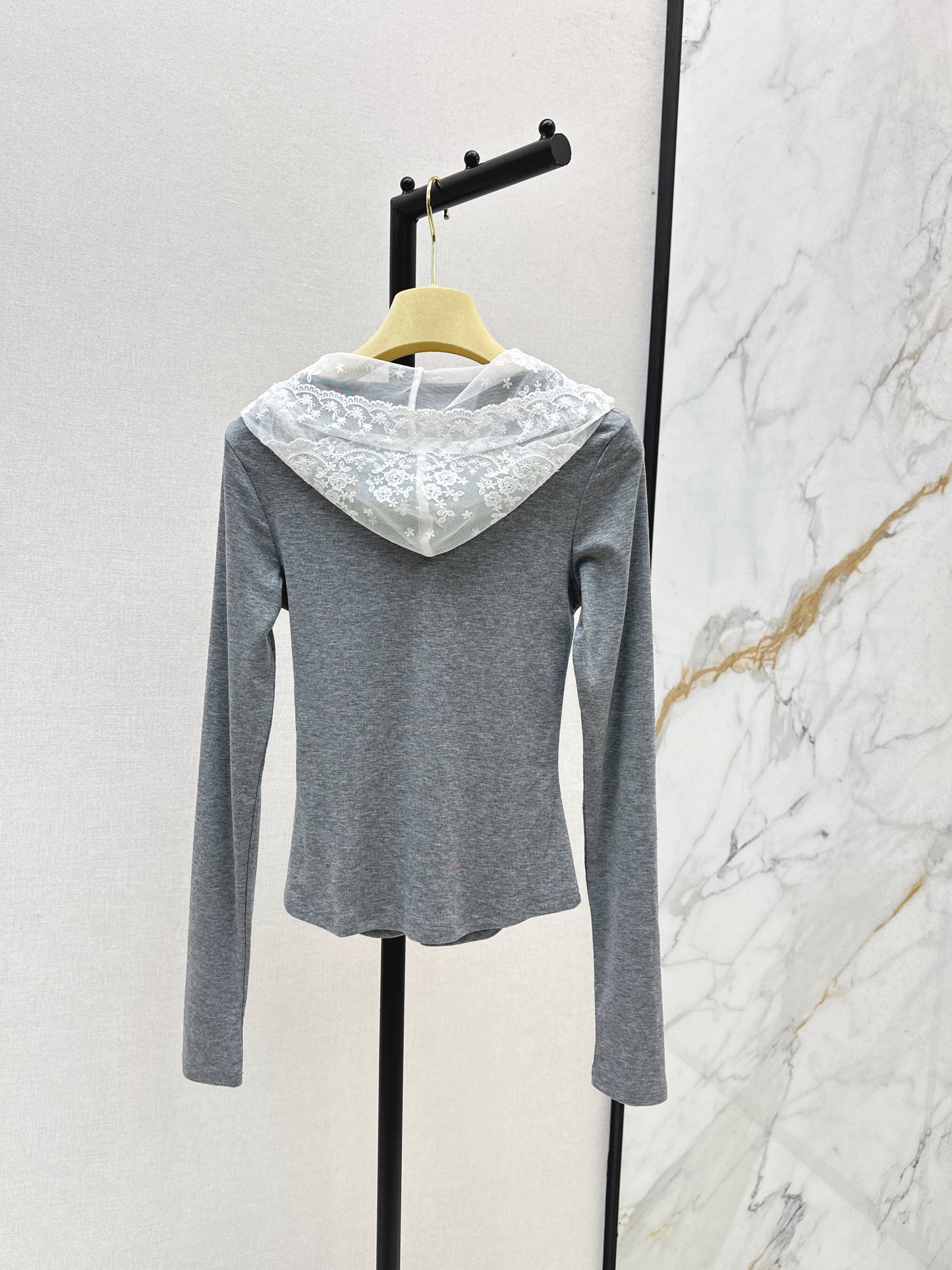 Mi 25 New hooded lace single-breasted bottoming shirt(BEIGI/GRAY)