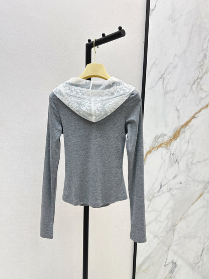 Mi 25 New hooded lace single-breasted bottoming shirt(BEIGI/GRAY)