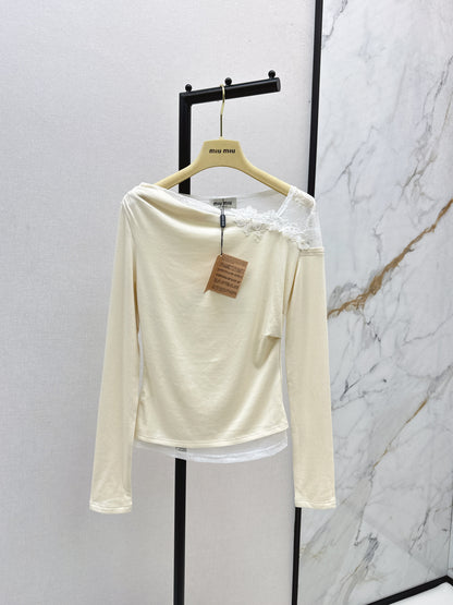 Mi 25 New three-dimensional flower lace round neck bottom long sleeve（BEIGI/BLACK）