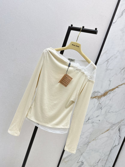 Mi 25 New three-dimensional flower lace round neck bottom long sleeve（BEIGI/BLACK）