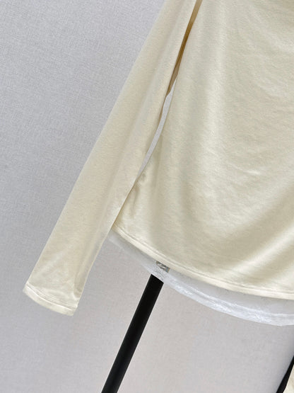 Mi 25 New three-dimensional flower lace round neck bottom long sleeve（BEIGI/BLACK）