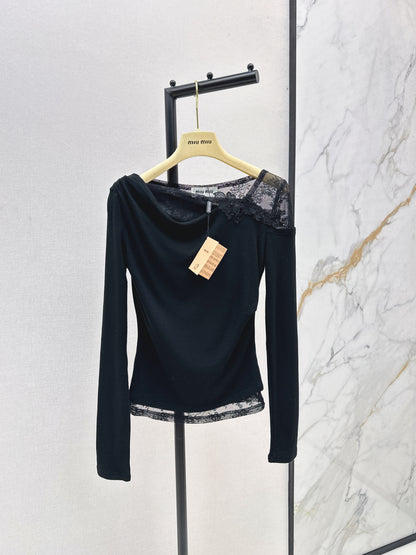 Mi 25 New three-dimensional flower lace round neck bottom long sleeve（BEIGI/BLACK）