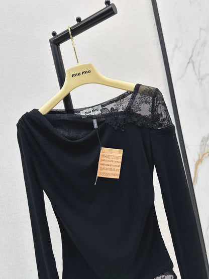 Mi 25 New three-dimensional flower lace round neck bottom long sleeve（BEIGI/BLACK）
