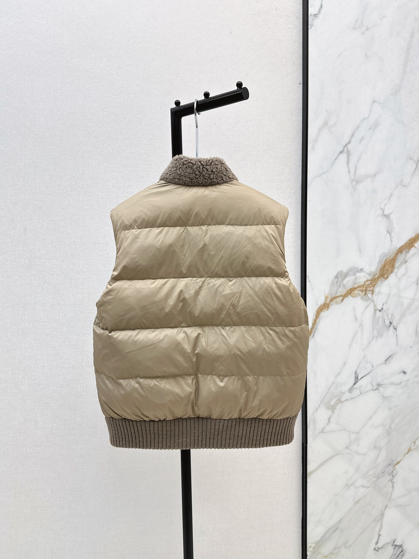 Lor 25 Stand collar lambswool double-faced down vest(WHITE/BROWN)