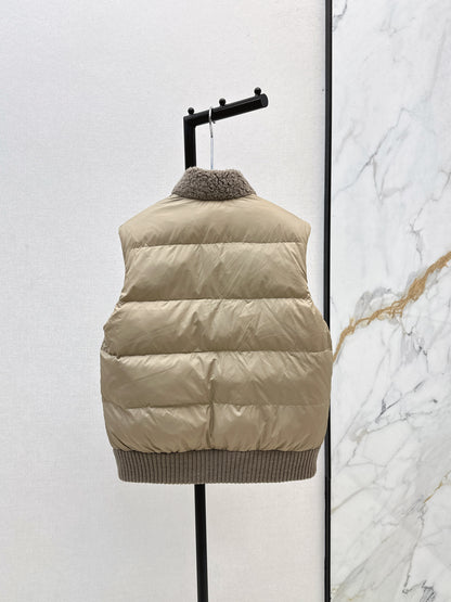 Lor 25 Stand collar lambswool double-faced down vest(WHITE/BROWN)