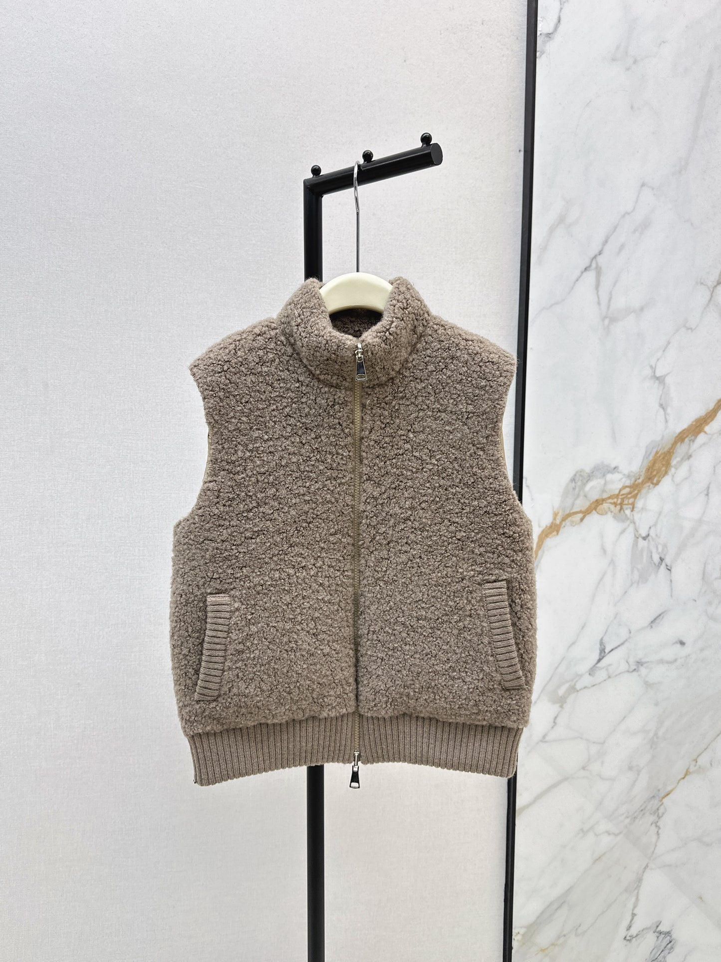 Lor 25 Stand collar lambswool double-faced down vest(WHITE/BROWN)