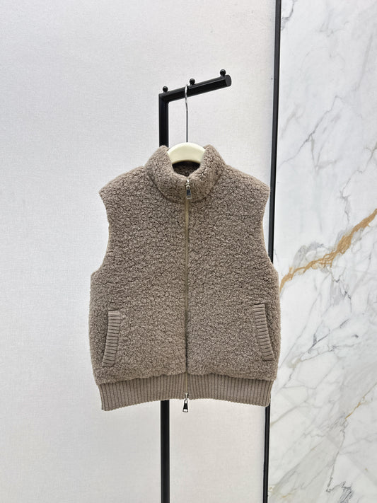 Lor 25 Stand collar lambswool double-faced down vest(WHITE/BROWN)
