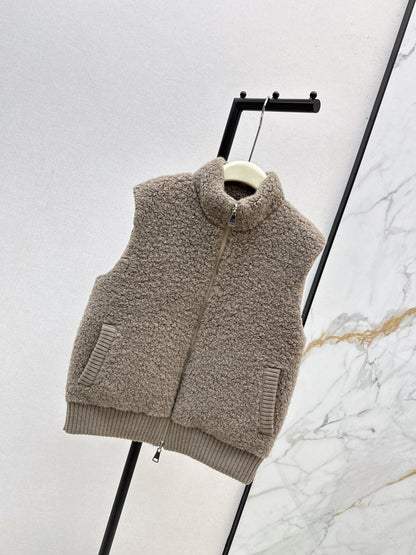 Lor 25 Stand collar lambswool double-faced down vest(WHITE/BROWN)