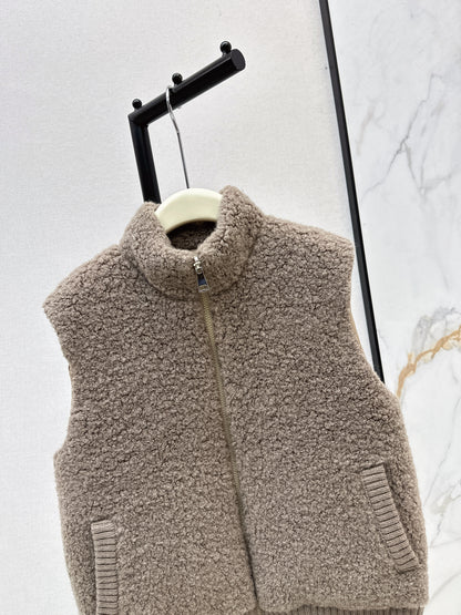 Lor 25 Stand collar lambswool double-faced down vest(WHITE/BROWN)