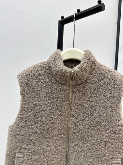 Lor 25 Stand collar lambswool double-faced down vest(WHITE/BROWN)