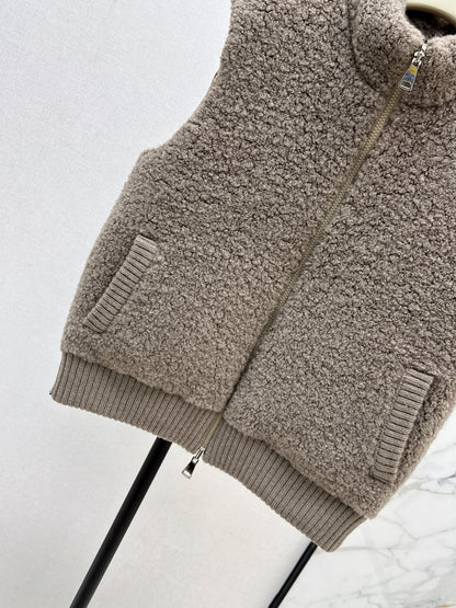 Lor 25 Stand collar lambswool double-faced down vest(WHITE/BROWN)