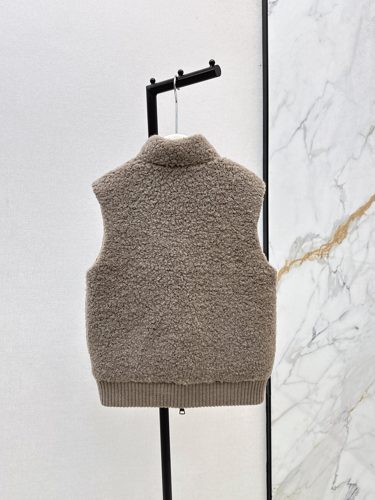 Lor 25 Stand collar lambswool double-faced down vest(WHITE/BROWN)