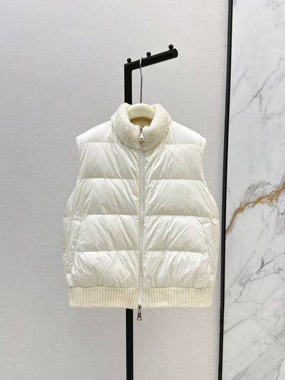 Lor 25 Stand collar lambswool double-faced down vest(WHITE/BROWN)