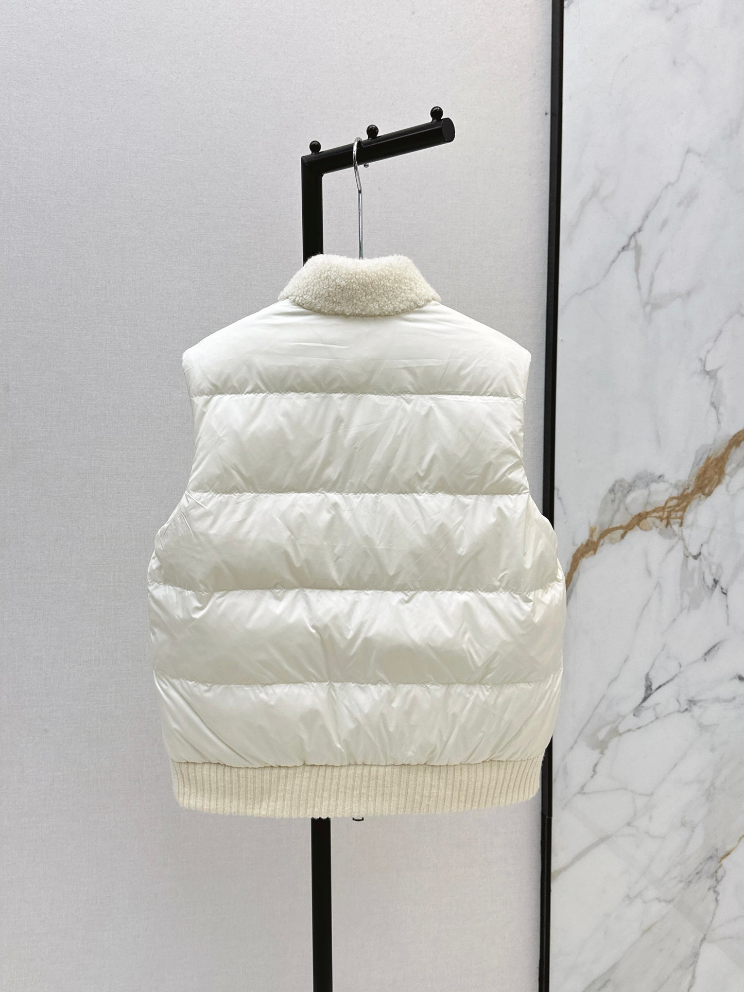 Lor 25 Stand collar lambswool double-faced down vest(WHITE/BROWN)