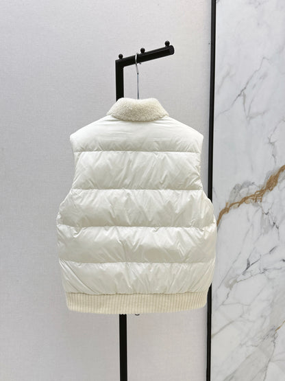 Lor 25 Stand collar lambswool double-faced down vest(WHITE/BROWN)