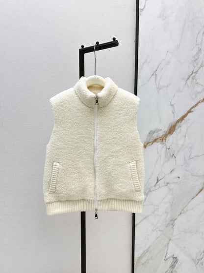 Lor 25 Stand collar lambswool double-faced down vest(WHITE/BROWN)