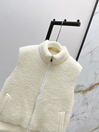 Lor 25 Stand collar lambswool double-faced down vest(WHITE/BROWN)