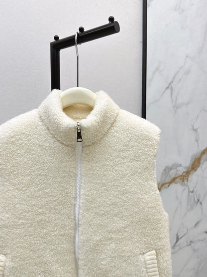 Lor 25 Stand collar lambswool double-faced down vest(WHITE/BROWN)
