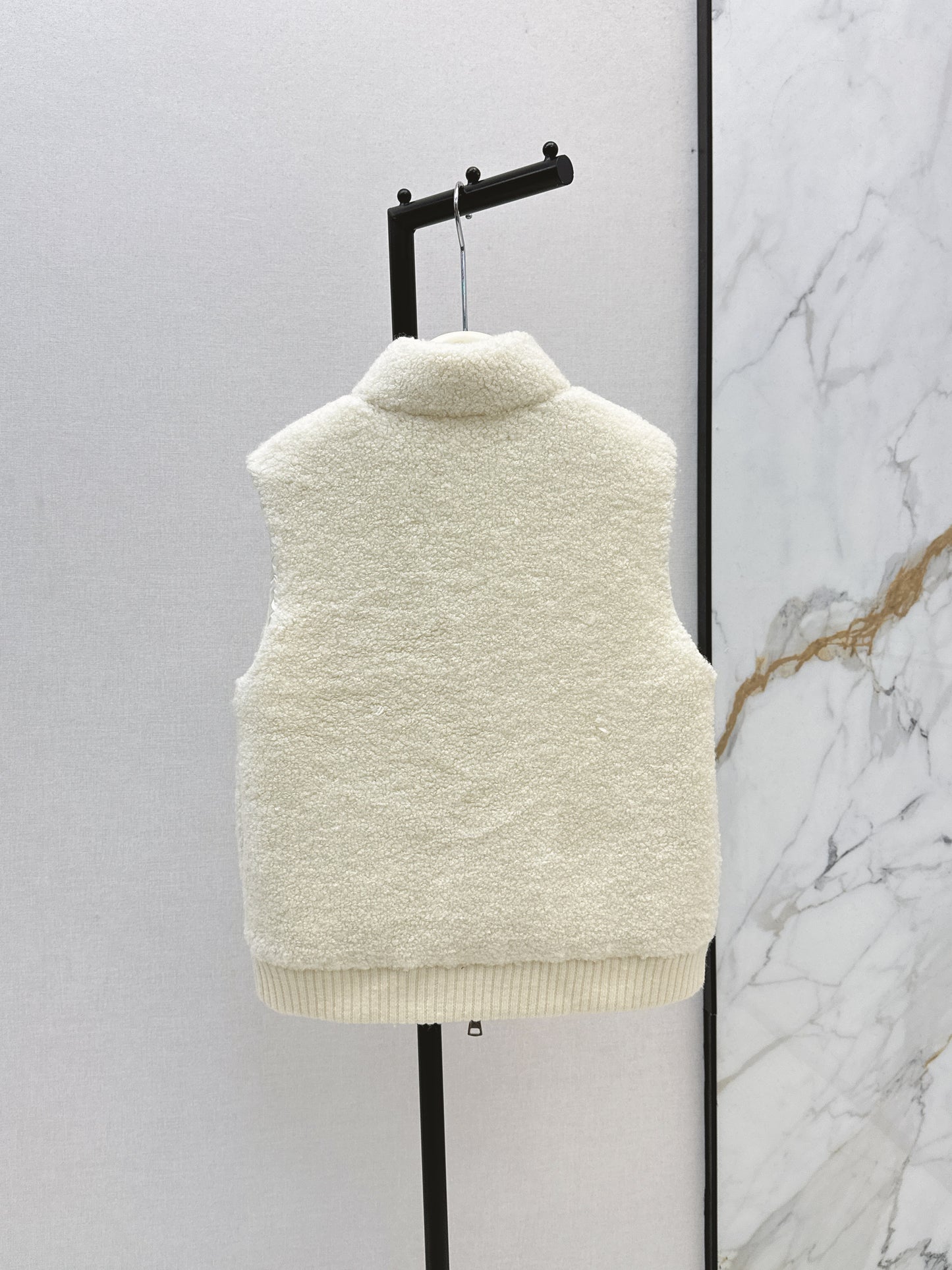 Lor 25 Stand collar lambswool double-faced down vest(WHITE/BROWN)