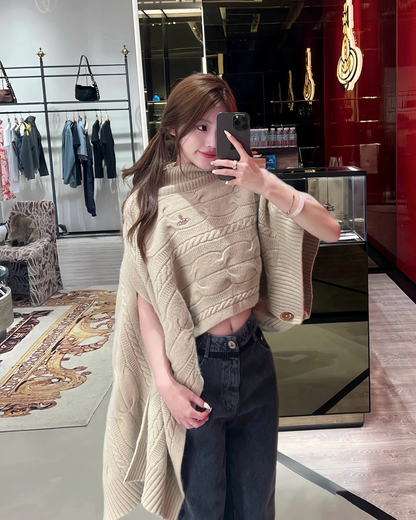 25fw stand collar wool cape(BEIGI/GRAY)