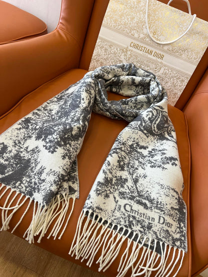 Di 25 Jouy Print Shawl Scarf（BLACK/GRAY/PINK）