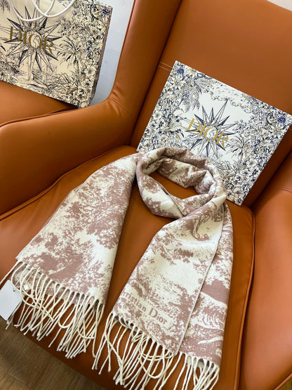 Di 25 Jouy Print Shawl Scarf（BLACK/GRAY/PINK）