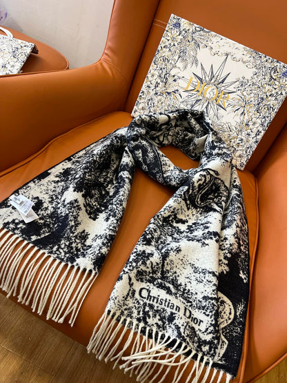 Di 25 Jouy Print Shawl Scarf（BLACK/GRAY/PINK）