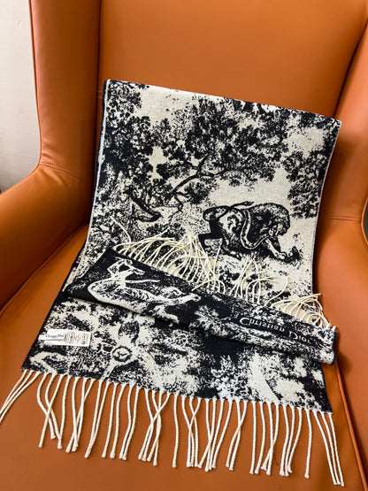 Di 25 Jouy Print Shawl Scarf（BLACK/GRAY/PINK）