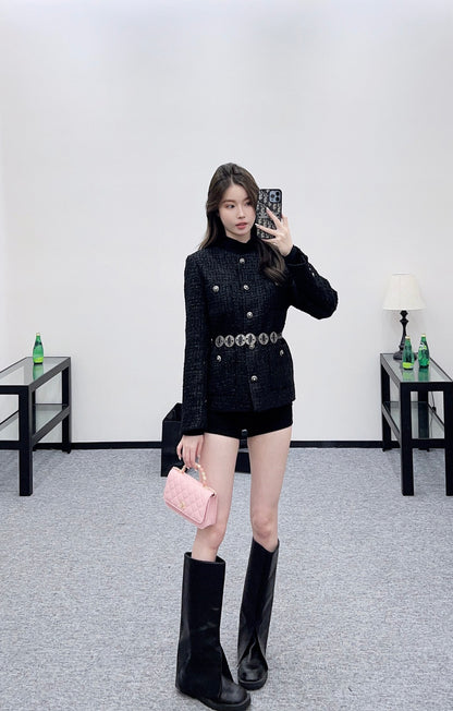 C 25 Round neck belted woven jacket (with belt)