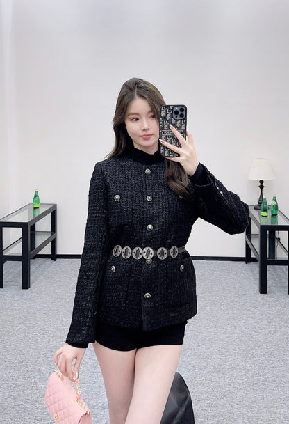 C 25 Round neck belted woven jacket (with belt)