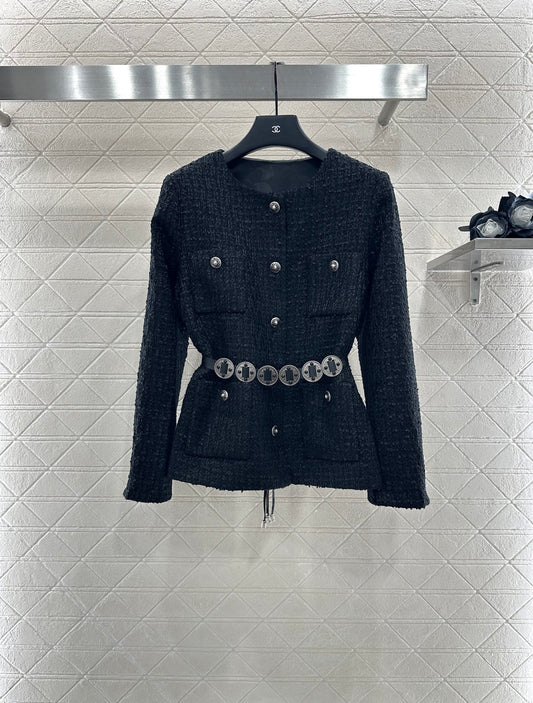 C 25 Round neck belted woven jacket (with belt)