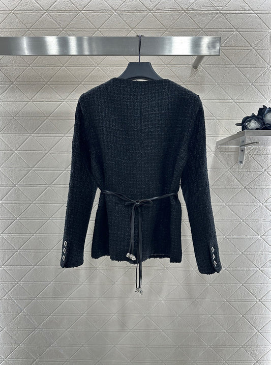 C 25 Round neck belted woven jacket (with belt)