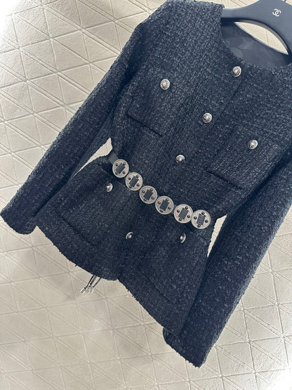 C 25 Round neck belted woven jacket (with belt)