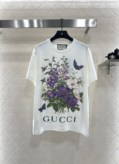 Gu 25 Purple flower print round neck 𝑇𝑒𝑒