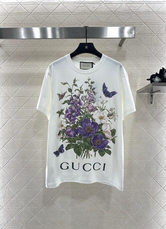 Gu 25 Purple flower print round neck 𝑇𝑒𝑒