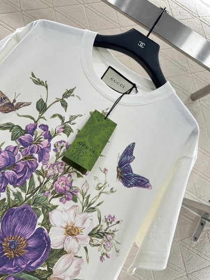 Gu 25 Purple flower print round neck 𝑇𝑒𝑒