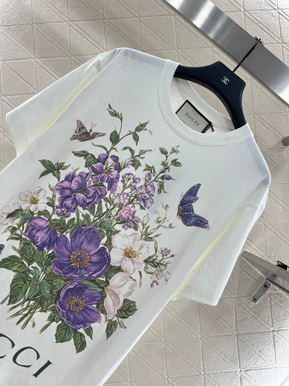 Gu 25 Purple flower print round neck 𝑇𝑒𝑒