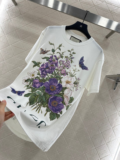 Gu 25 Purple flower print round neck 𝑇𝑒𝑒