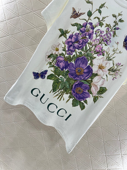 Gu 25 Purple flower print round neck 𝑇𝑒𝑒