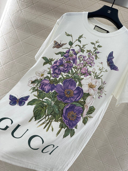 Gu 25 Purple flower print round neck 𝑇𝑒𝑒