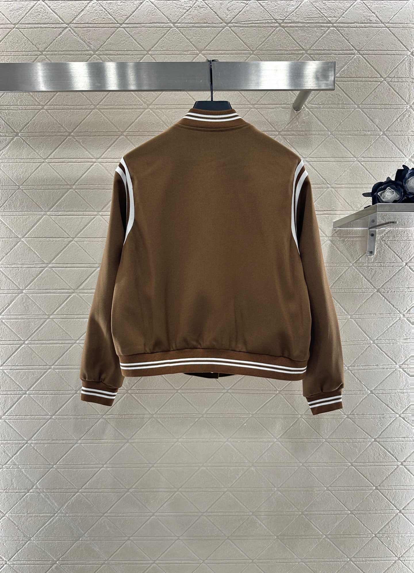 Y 25 Embroidered Baseball Jacket + Pleated Skirt Set (Brown/Navy)