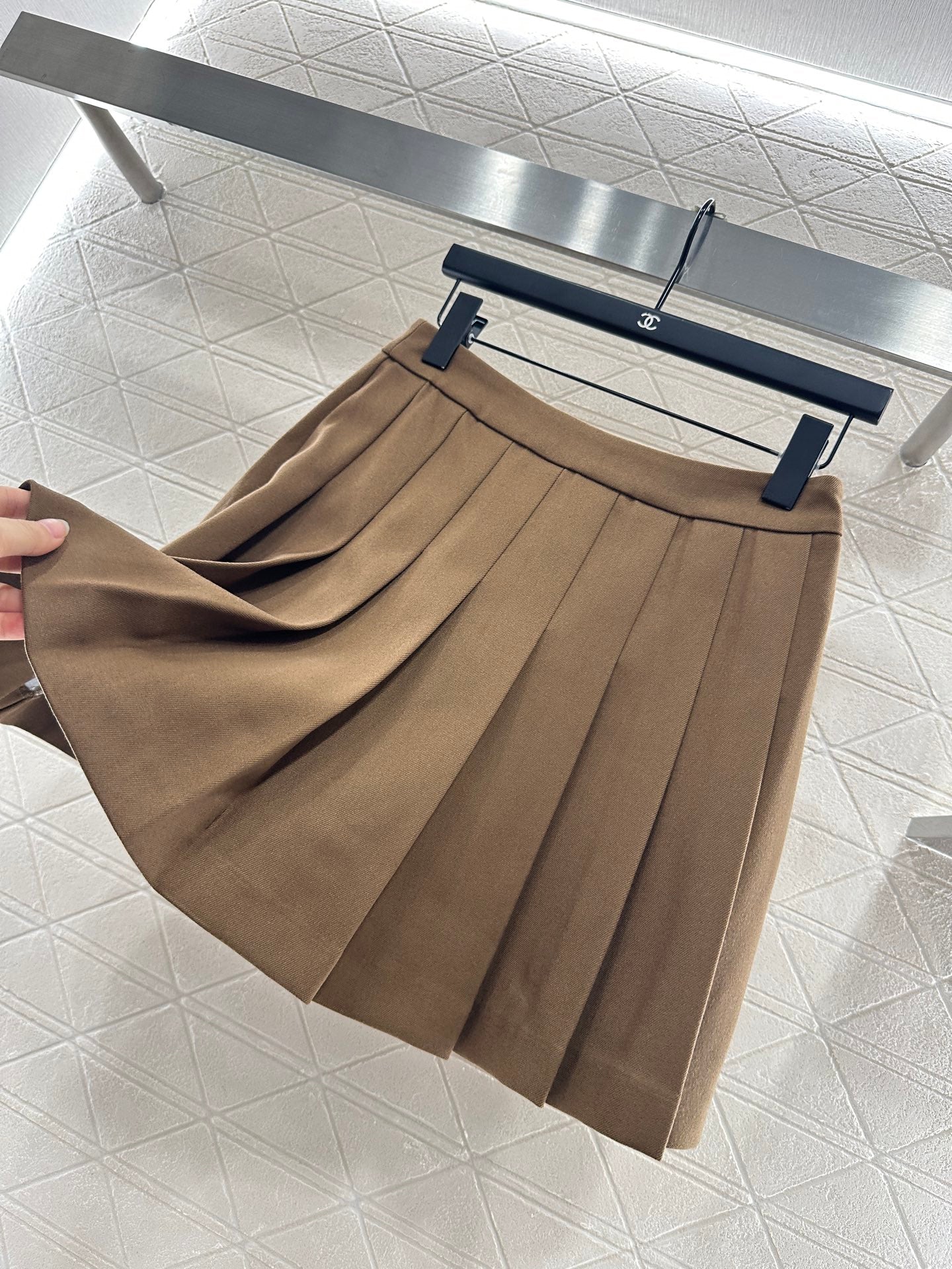 Y 25 Embroidered Baseball Jacket + Pleated Skirt Set (Brown/Navy)