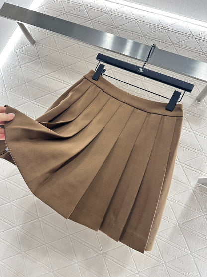 Y 25 Embroidered Baseball Jacket + Pleated Skirt Set (Brown/Navy)