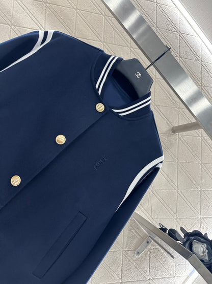 Y 25 Embroidered Baseball Jacket + Pleated Skirt Set (Brown/Navy)