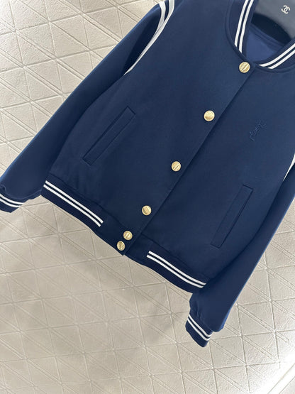 Y 25 Embroidered Baseball Jacket + Pleated Skirt Set (Brown/Navy)