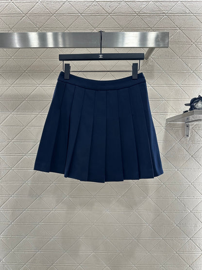 Y 25 Embroidered Baseball Jacket + Pleated Skirt Set (Brown/Navy)